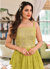 Georgette Embroidered Gown in Yellow